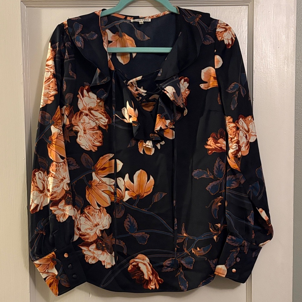 Black Swan Floral Blouse in Black and Orange